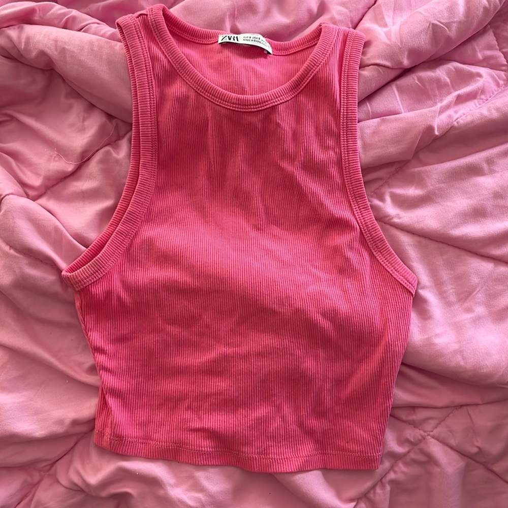 Zara pink cropped tank top size small worn once